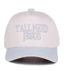 Cream and Blue Cap with Embroidered Text